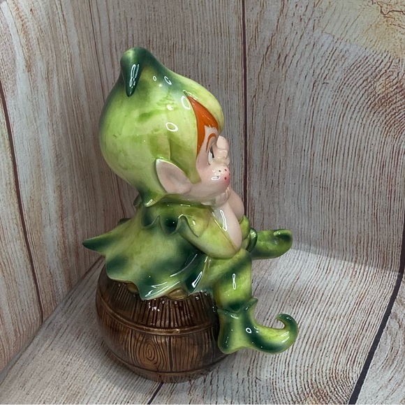 Vintage Lefton Pixie Elf Barrel O Money Bank Marika’s Original - Picture 7 of 13
